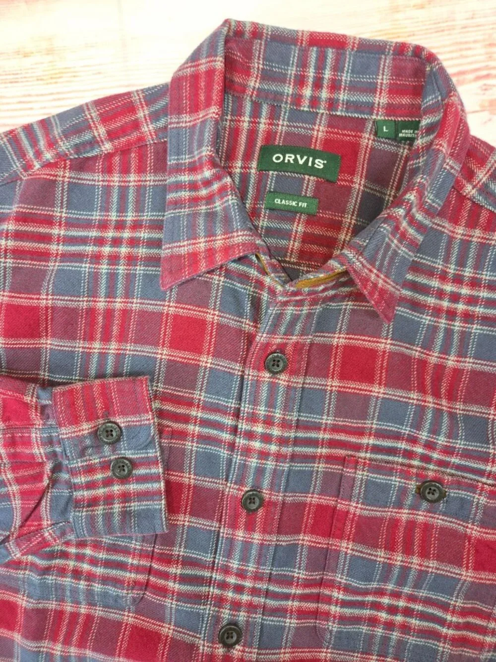Orvis Mens Classic Fit Red Plaid Button-up Shirt Size Large